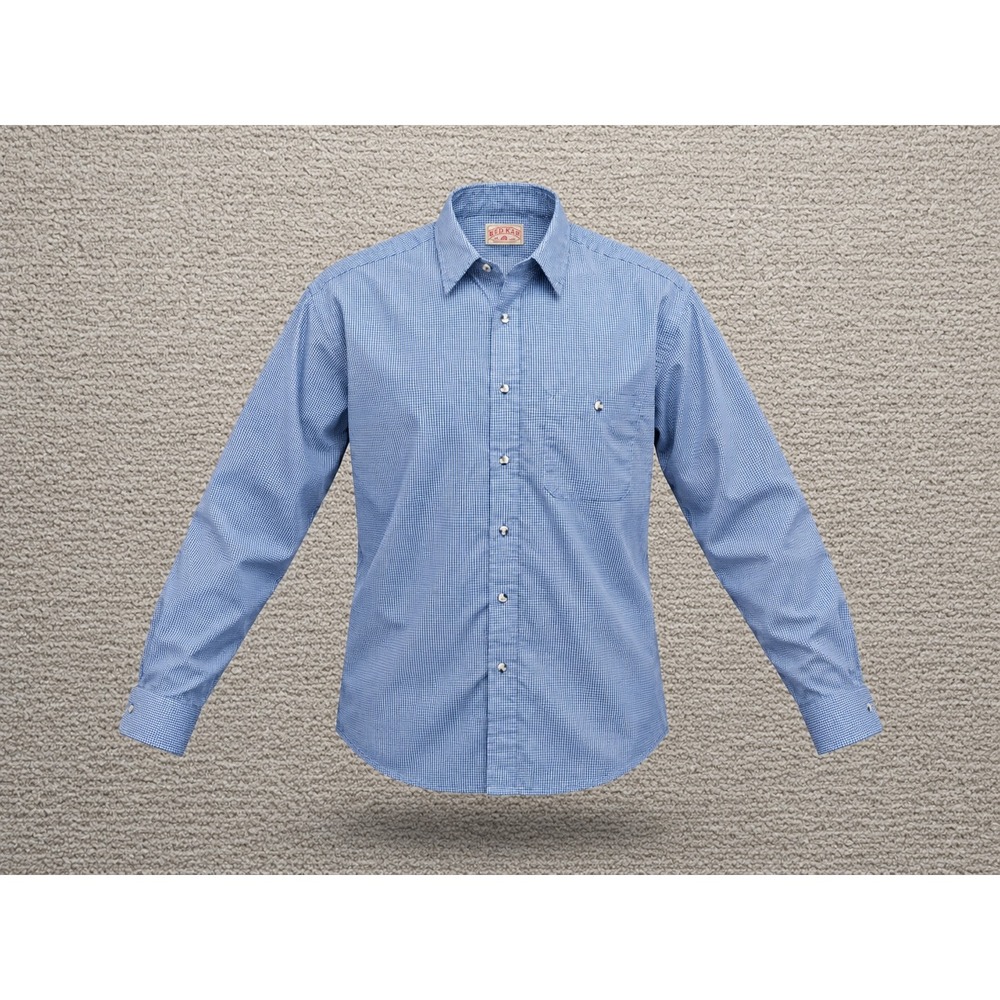 Red Kap #M=2. Men's XL Blue Gingham Long Sleeve Button Down Work Shirt SP74WB2
